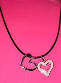 Double Heart Necklace – Silver & Pink Open Heart Pendant on Cord
