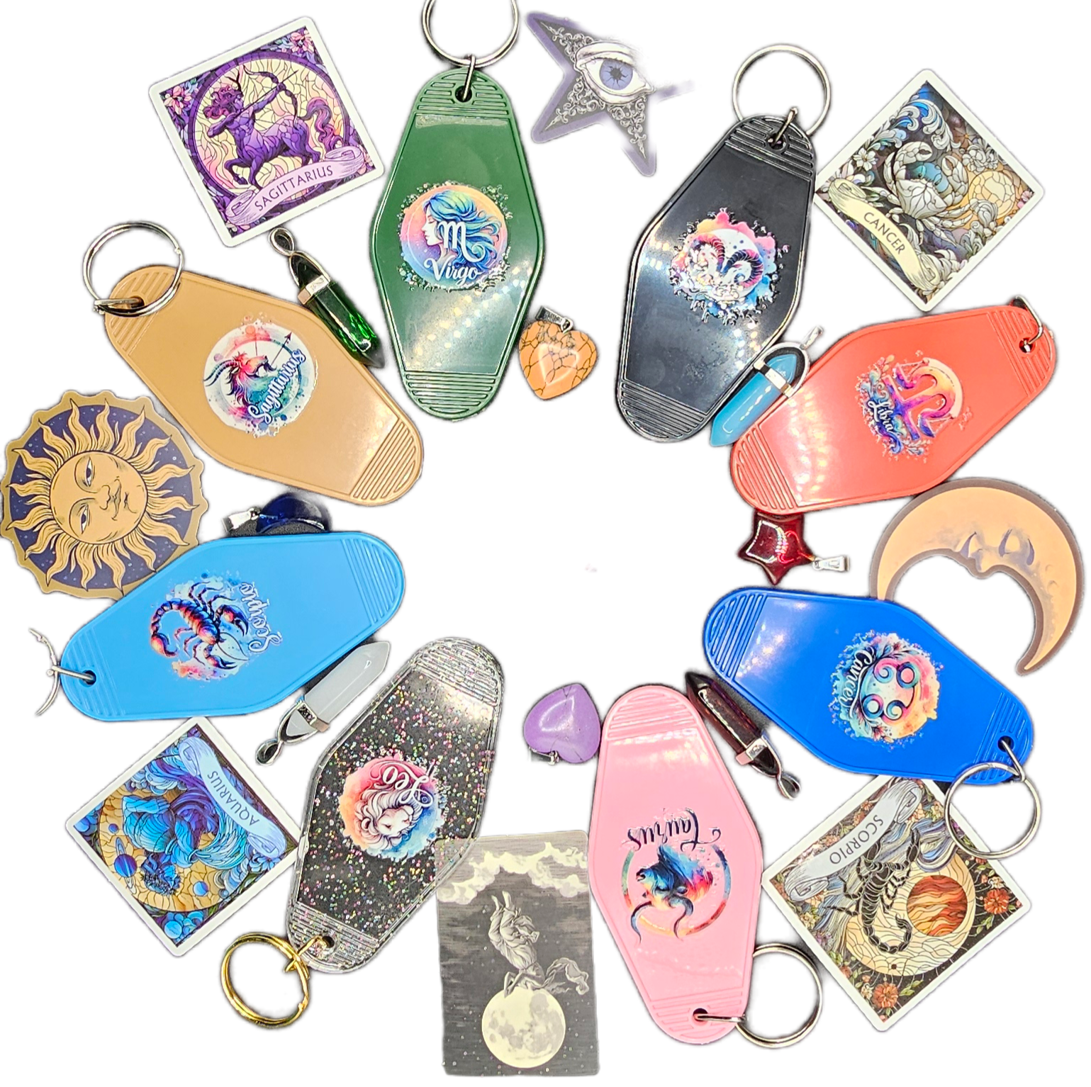 Zodiac Mystery Blind Bag – Astrology Gift Set with Keychain, Sticker Pack, Necklace + 2 Bonus Surprises