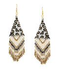 Handmade Beaded Tassel Drop Earrings - Leopard